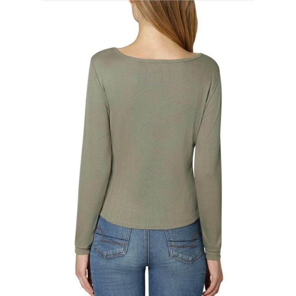 Shirt Top Small Sage Green Pointelle Button Front - Picture 6 of 7